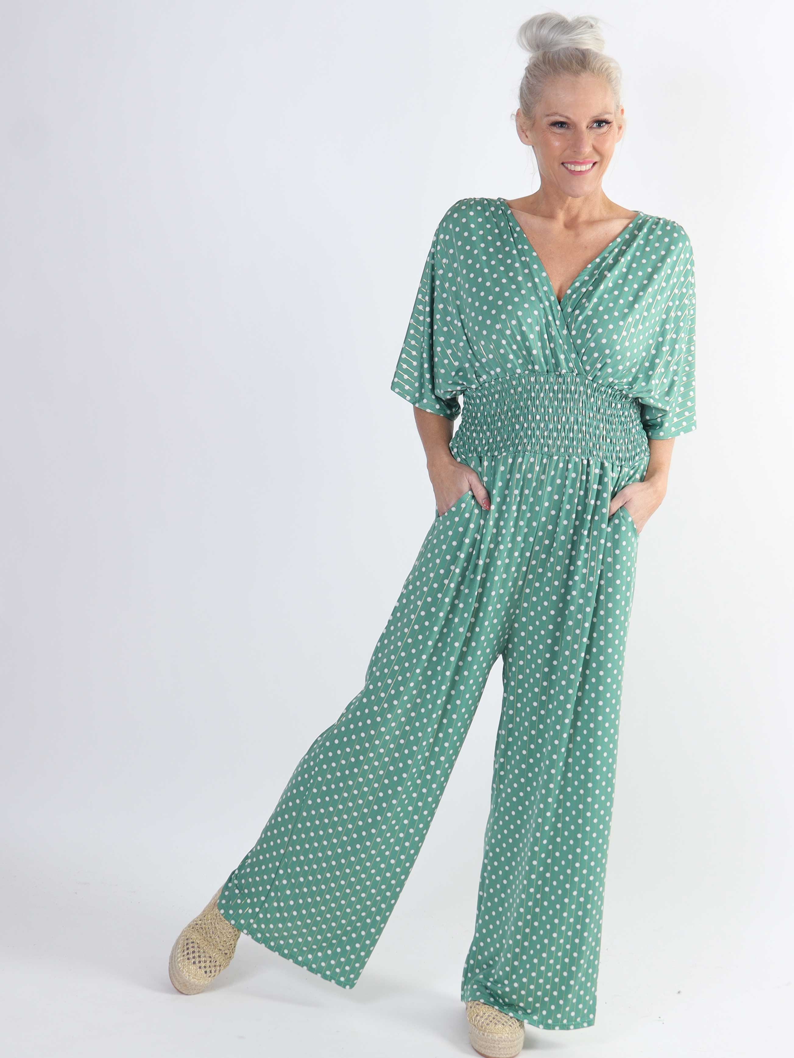 Pams Dot Jumpsuit - Jumpsuit med resår och prickar i stora storlekar